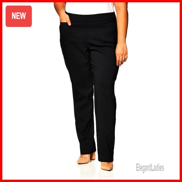 Plus Size Pull-On Career Pants with Welt Pockets Stretch Fabric